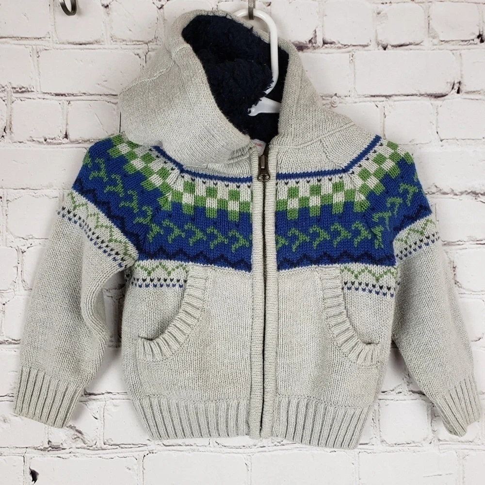 2 Pc Fair Isle Sweater & Sherpa Jacket 12M